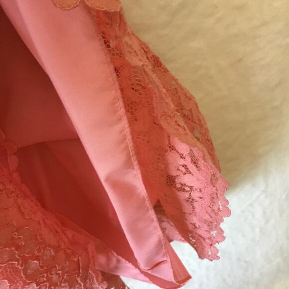 David's Bridal Strapless Coral Pink Lace Dress - Picture 15 of 15